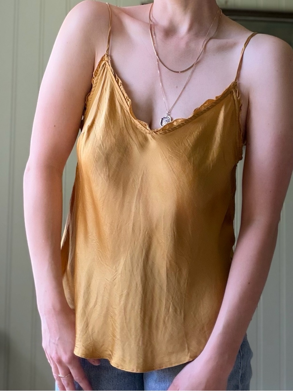 Wilfred Mustard Satin Ruffle-Trim Cami - Medium
